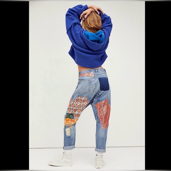 Free People We The Free Zappa Patched Harem Jeans Womens Sz 28 Button Fly - Picture 2 of 12